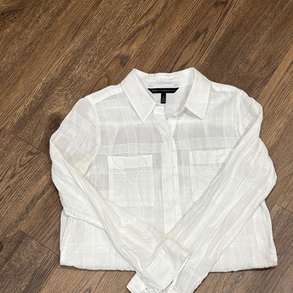 White House Black Market Textured White Blouse